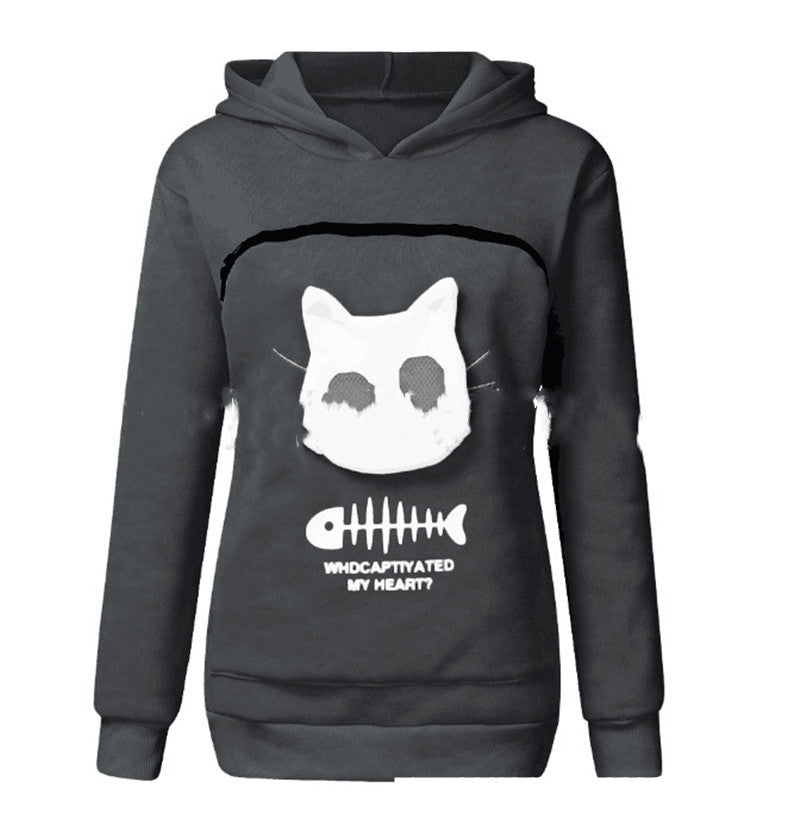 Women Hoodie With Cat Pet Pocket Design