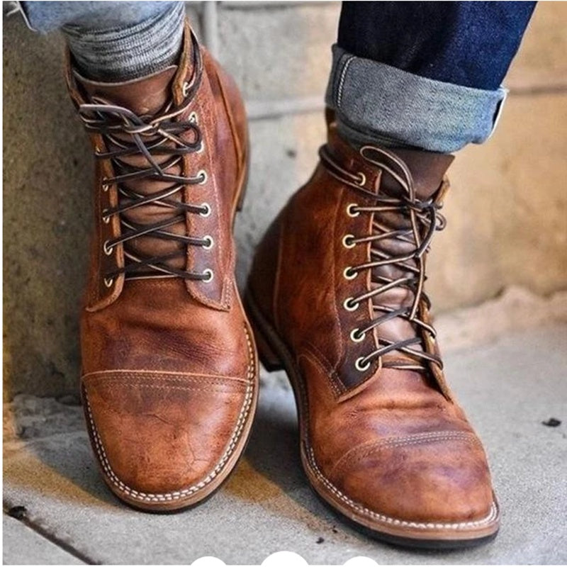 European And American Large Size Lace-Up Low Boots