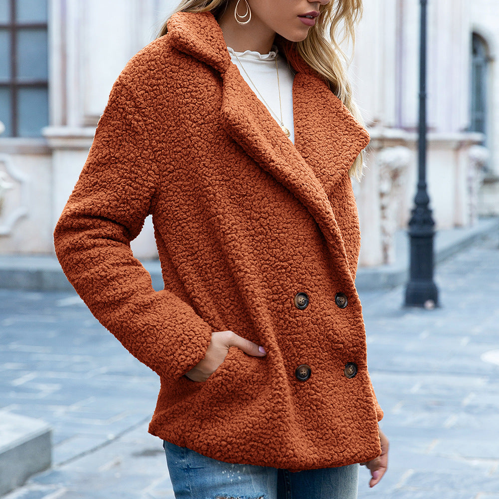 Loose Lapel Fluffy Coat Button Jacket Cardigan Outwear For Women Clothing