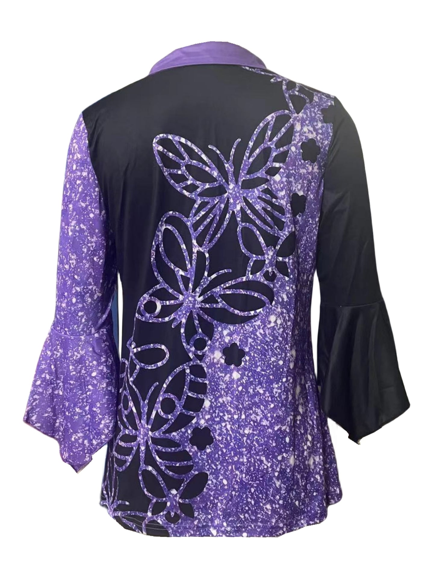 Spring And Autumn New Printed Lapel Three-quarter Sleeve T-shirt