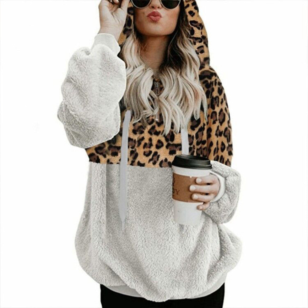 Leopard Print Hooded Sweater Loose Fall Winter Women top