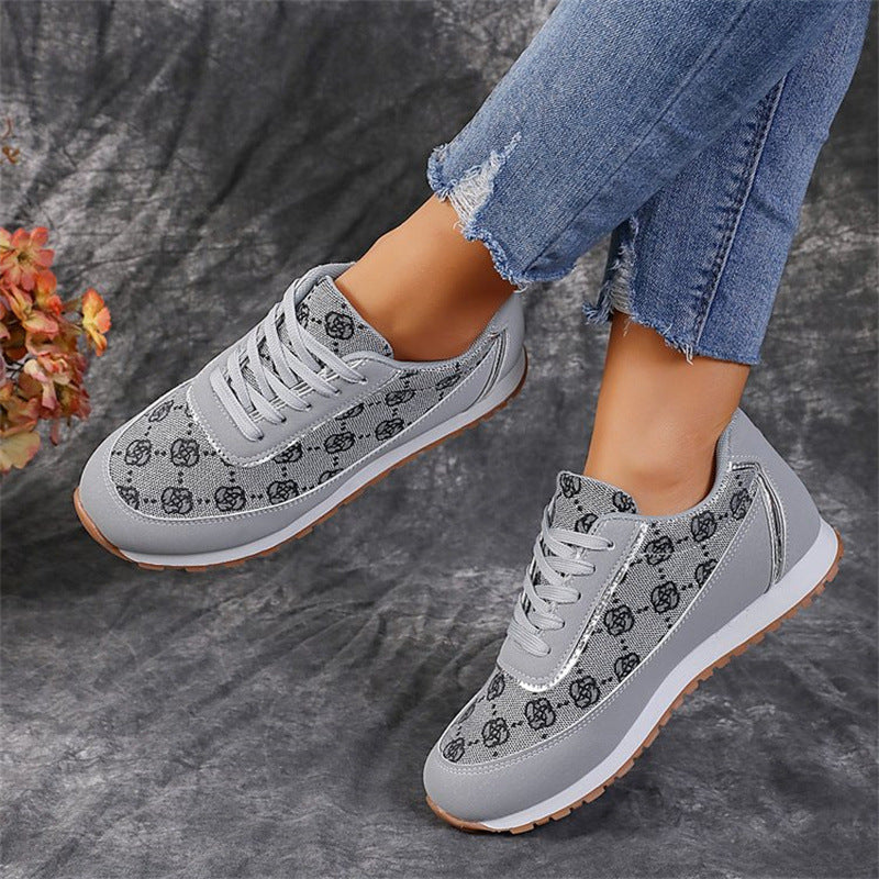 Flower Print Lace-up Sneakers Casual