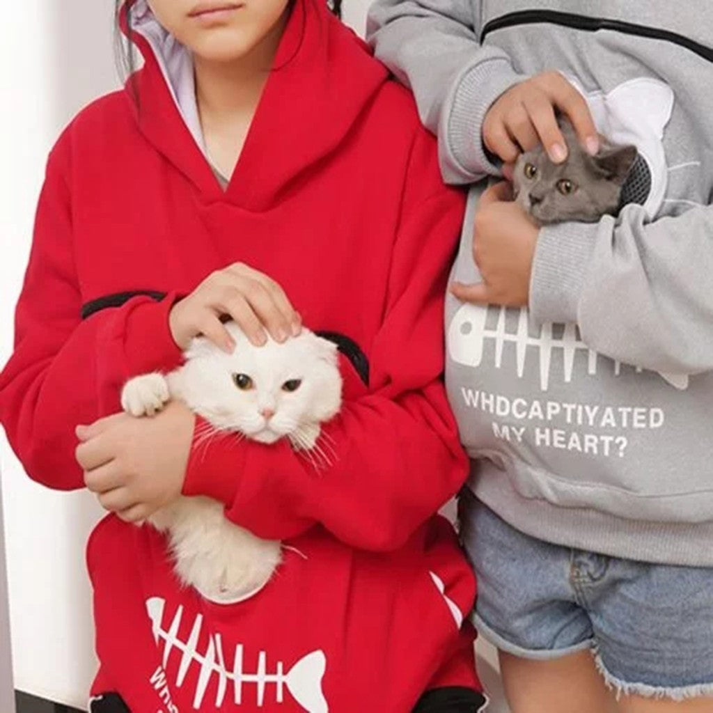 Women Hoodie With Cat Pet Pocket Design