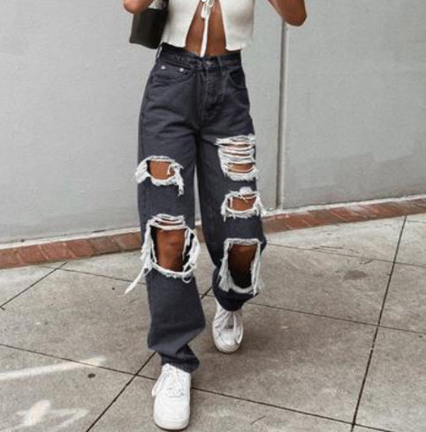 Women's American Retro Hole-punched Jeans