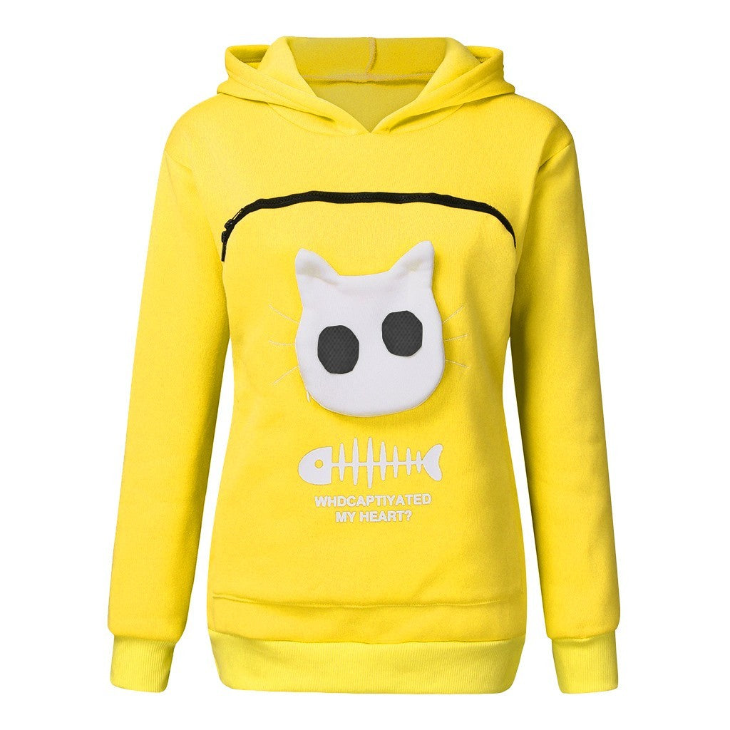 Women Hoodie With Cat Pet Pocket Design