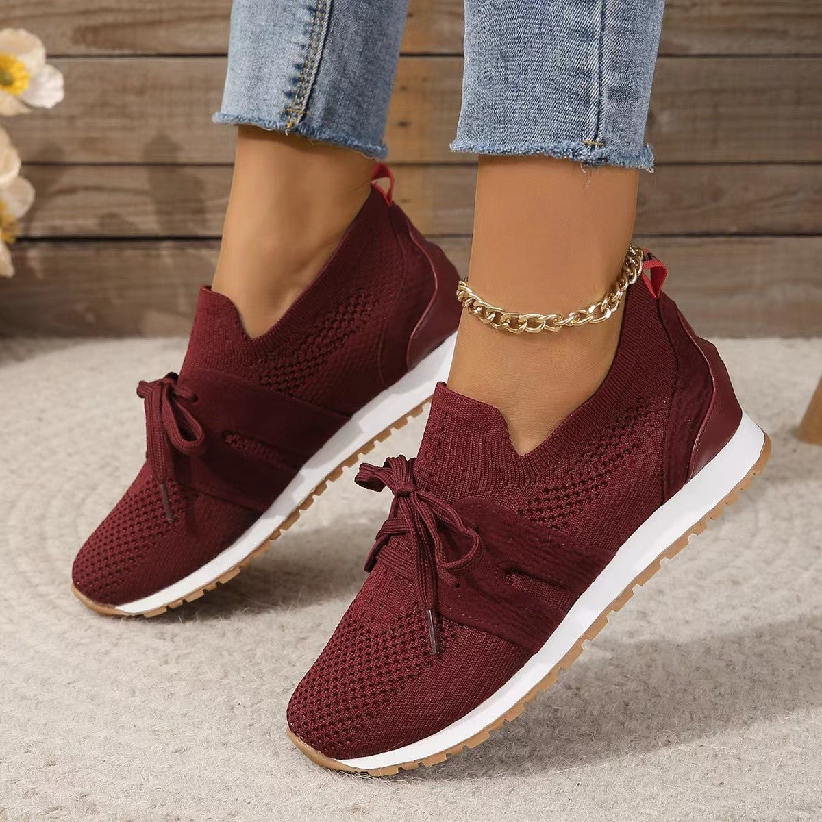 Lace Up Mesh Flats Shoes For Women