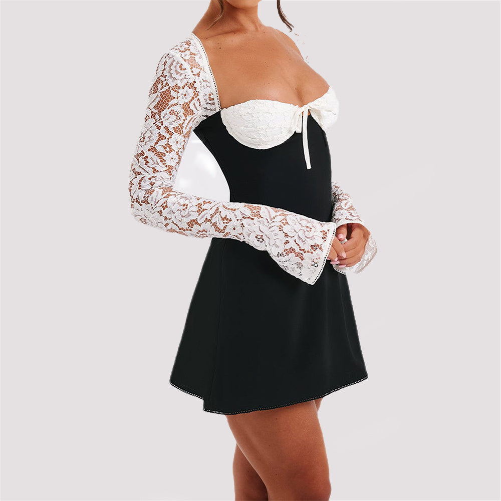 Lace Long Sleeve backless Dress