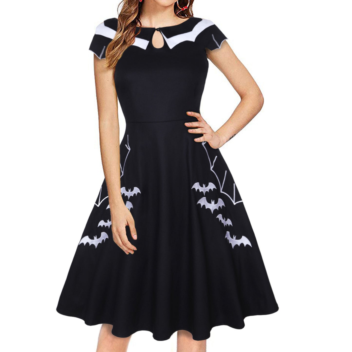 Bat Embroidered Plus Size Women's Dress