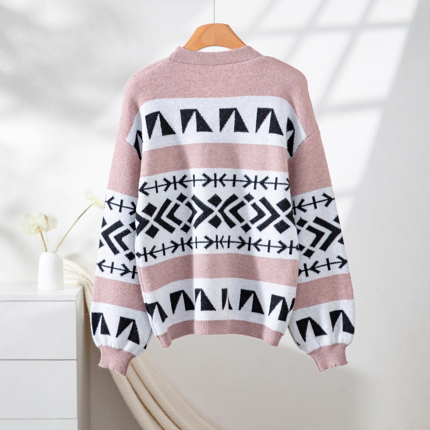 Loose And Lazy Style Jacquard Knitted Cardigan Sweater