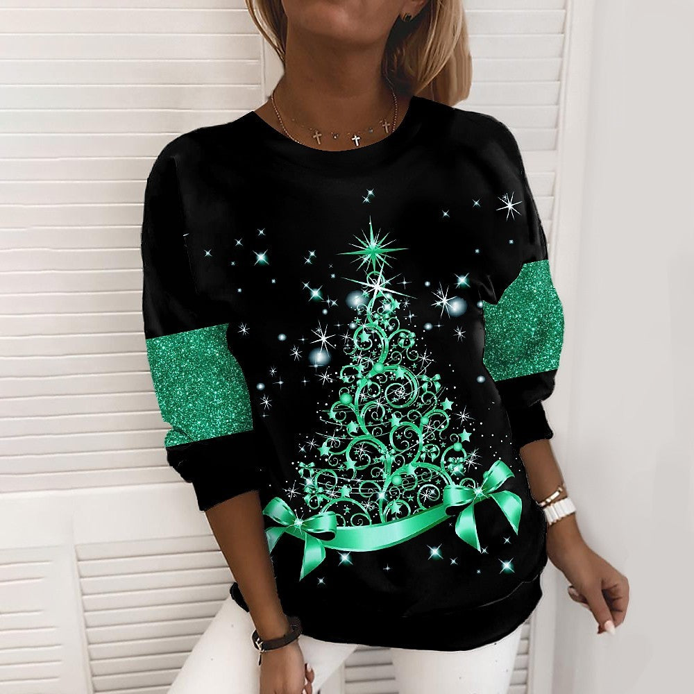 Christmas Pullover Fashion Casual Sweatshirt Long Sleeve Printed Round Neck top