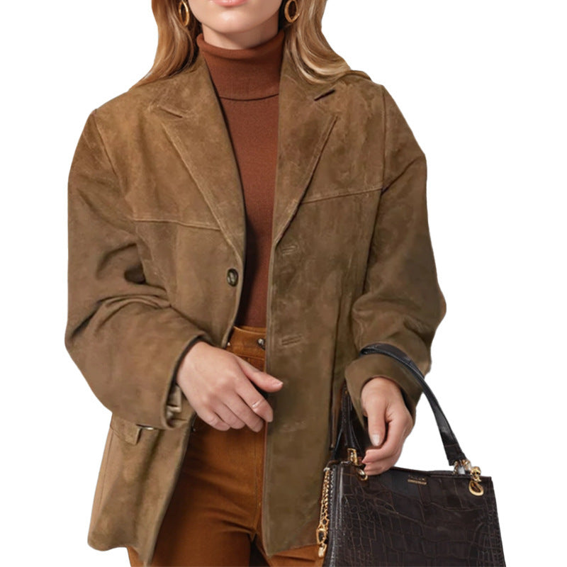 Elegance Retro Brown Long Sleeve Suit Coat