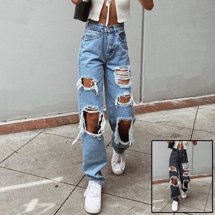 Women's American Retro Hole-punched Jeans