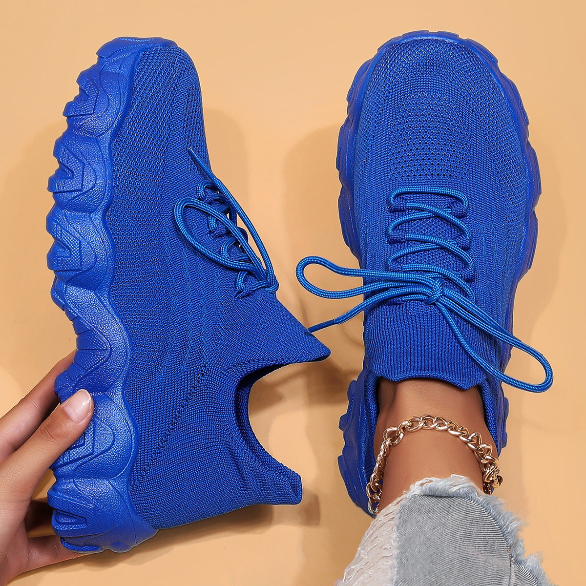 Plus Size Women's Sports Breathable Fly-knit Socks Shoes