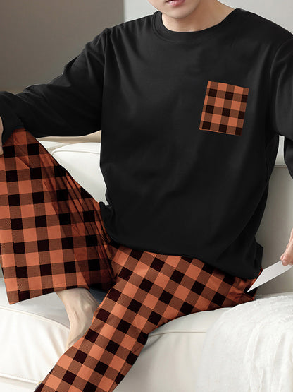 Ice Silk Long Sleeve Long Pants Men's Pajama Set
