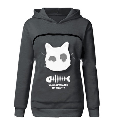 Women Hoodie With Cat Pet Pocket Design