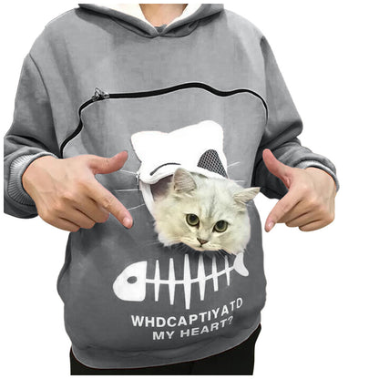 Women Hoodie With Cat Pet Pocket Design