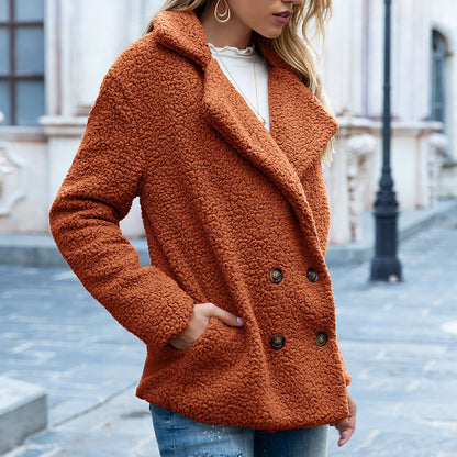 Loose Lapel Fluffy Coat Button Jacket Cardigan Outwear For Women Clothing