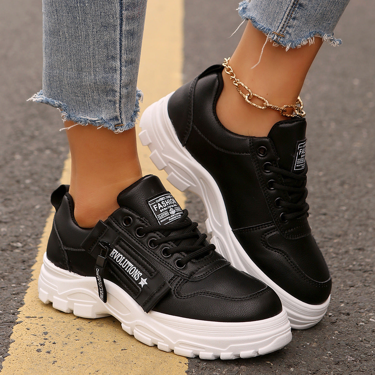 Lace-up Sports Shoes With Side-Zipper