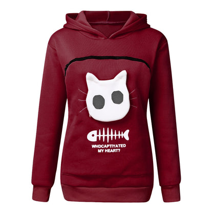 Women Hoodie With Cat Pet Pocket Design