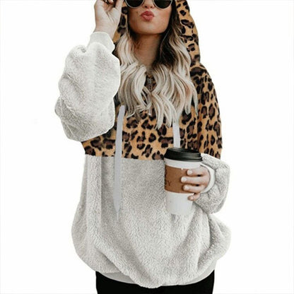 Leopard Print Hooded Sweater Loose Fall Winter Women top