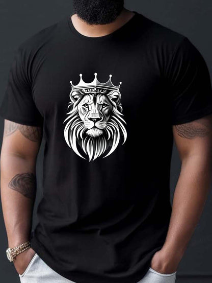 Lion Wearing Crown Print T-shirt