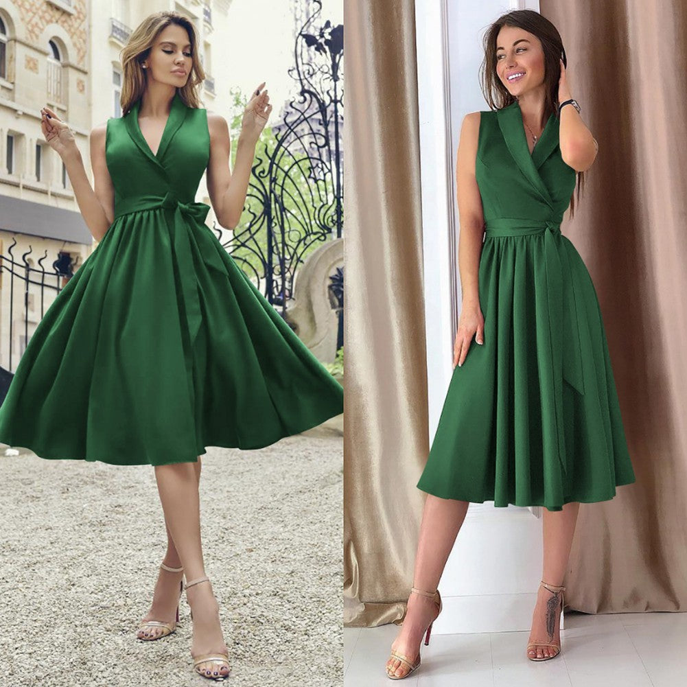 Dies Midi Dress Casual Sleeveless Belt Dress