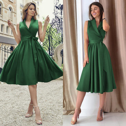 Dies Midi Dress Casual Sleeveless Belt Dress