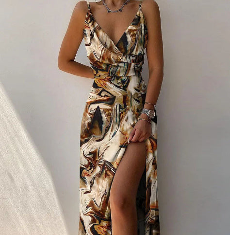 V-neck Slit Sling summer Dress