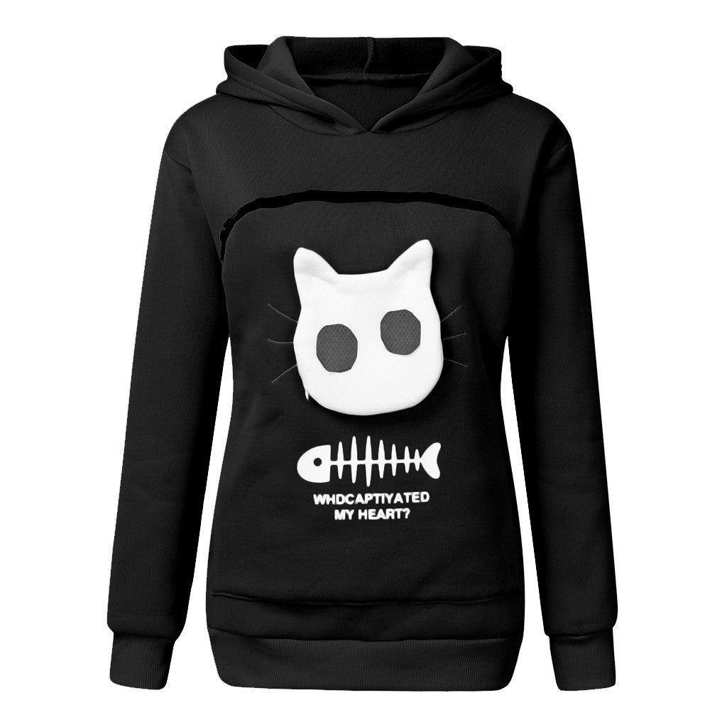 Women Hoodie With Cat Pet Pocket Design