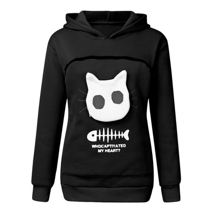 Women Hoodie With Cat Pet Pocket Design