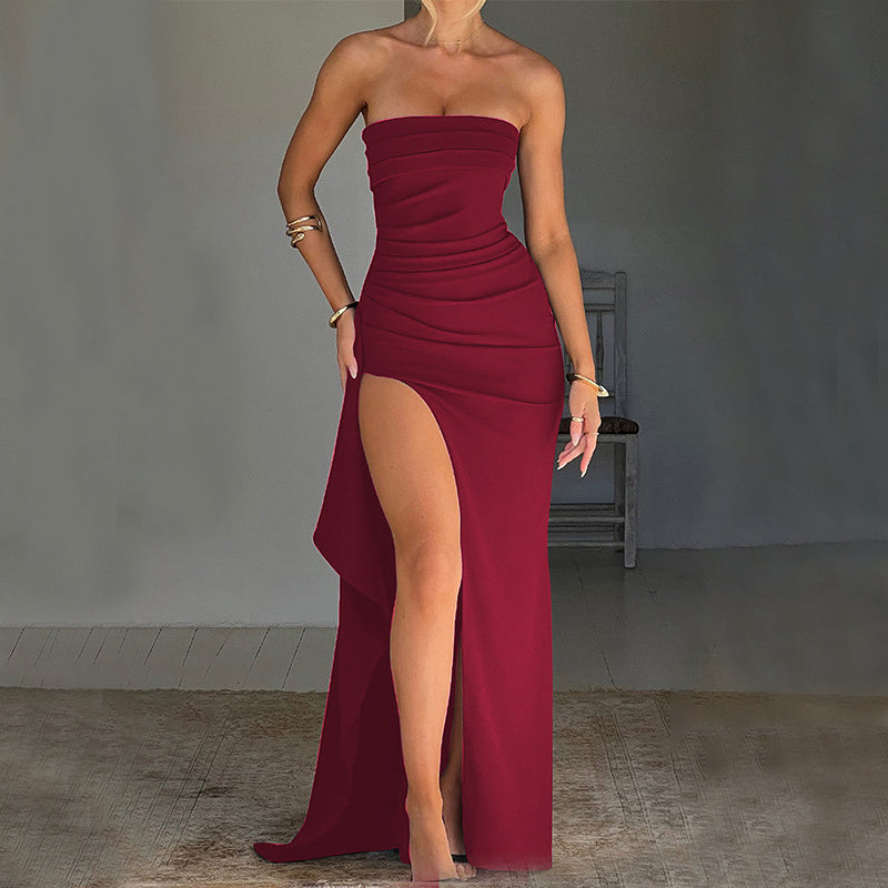 Strapless Split Long summer bridesmaid Dress