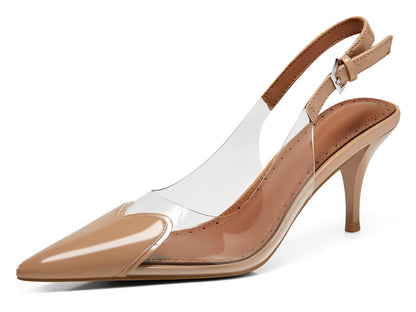 Womens Slingback Kitten Heels Clear Pumps Cute Heart Pointed Toe Party Dress Shoes