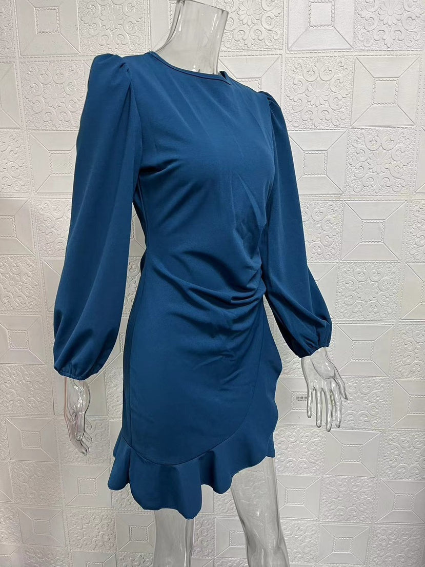 Women's Puff Long Sleeve Dresses Fashion Graceful Solid Color Slim Hip-covering Short Dress Womens Clothing