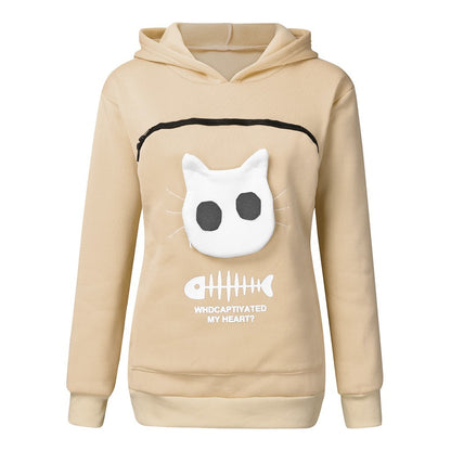 Women Hoodie With Cat Pet Pocket Design