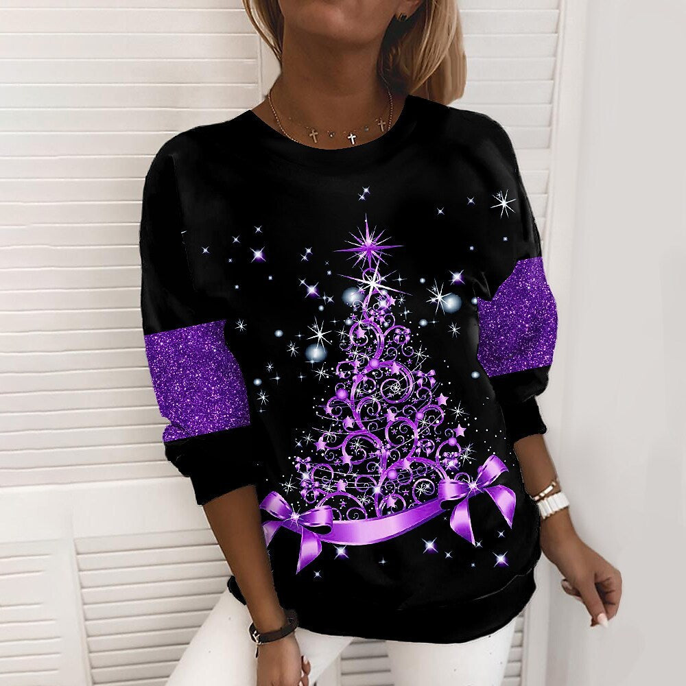 Christmas Pullover Fashion Casual Sweatshirt Long Sleeve Printed Round Neck top