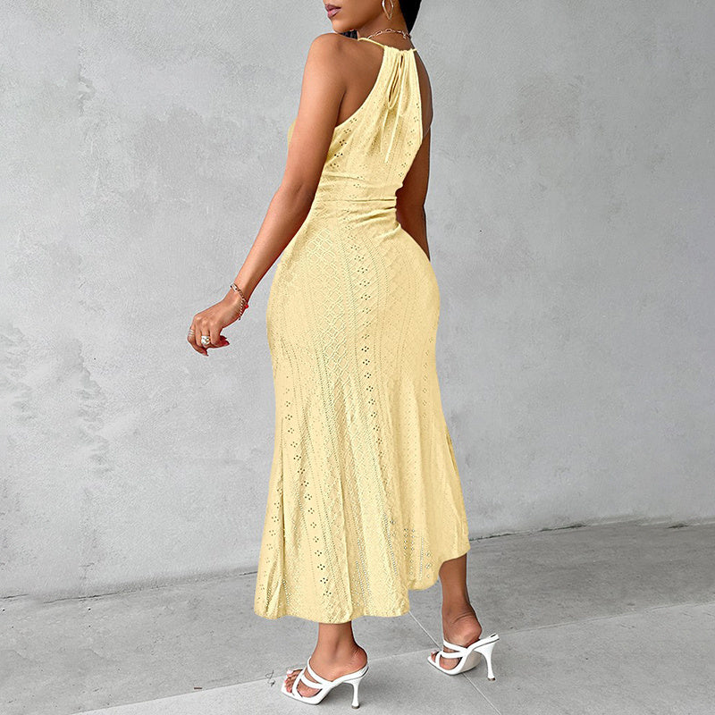 Women's Halter Neck Ruched Bodycon Midi Dresses