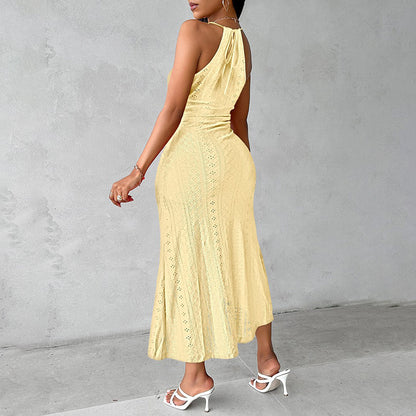 Women's Halter Neck Ruched Bodycon Midi Dresses
