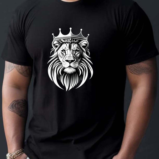 Lion Wearing Crown Print T-shirt