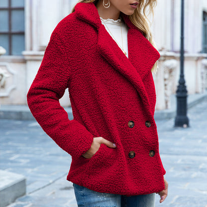 Loose Lapel Fluffy Coat Button Jacket Cardigan Outwear For Women Clothing