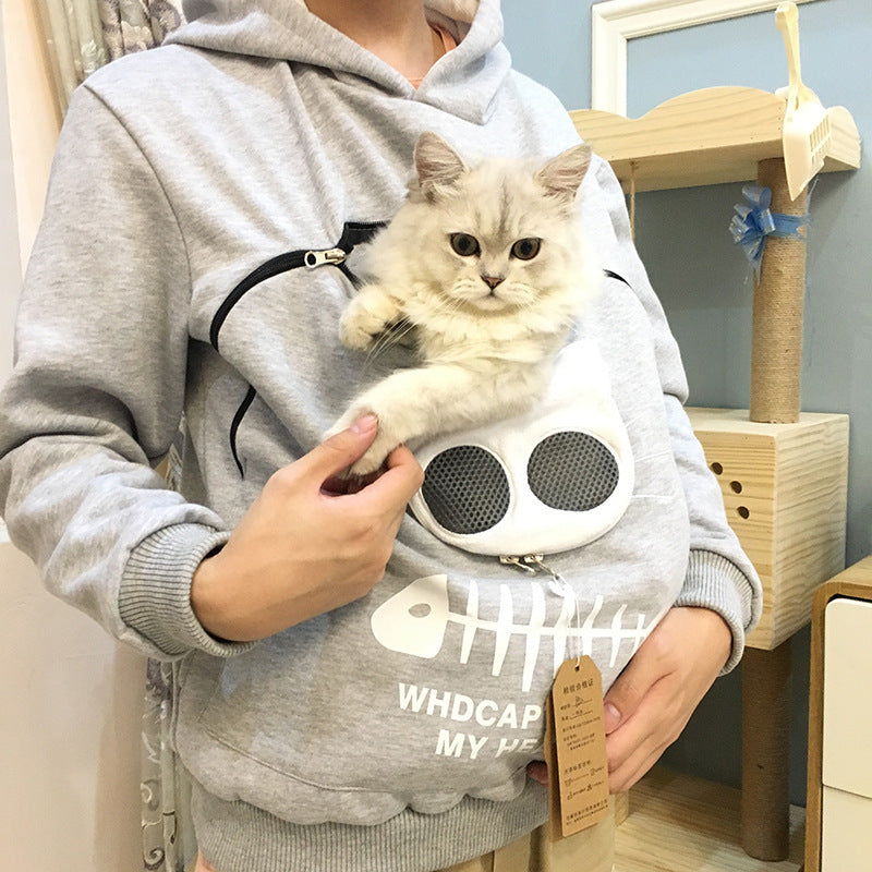 Women Hoodie With Cat Pet Pocket Design