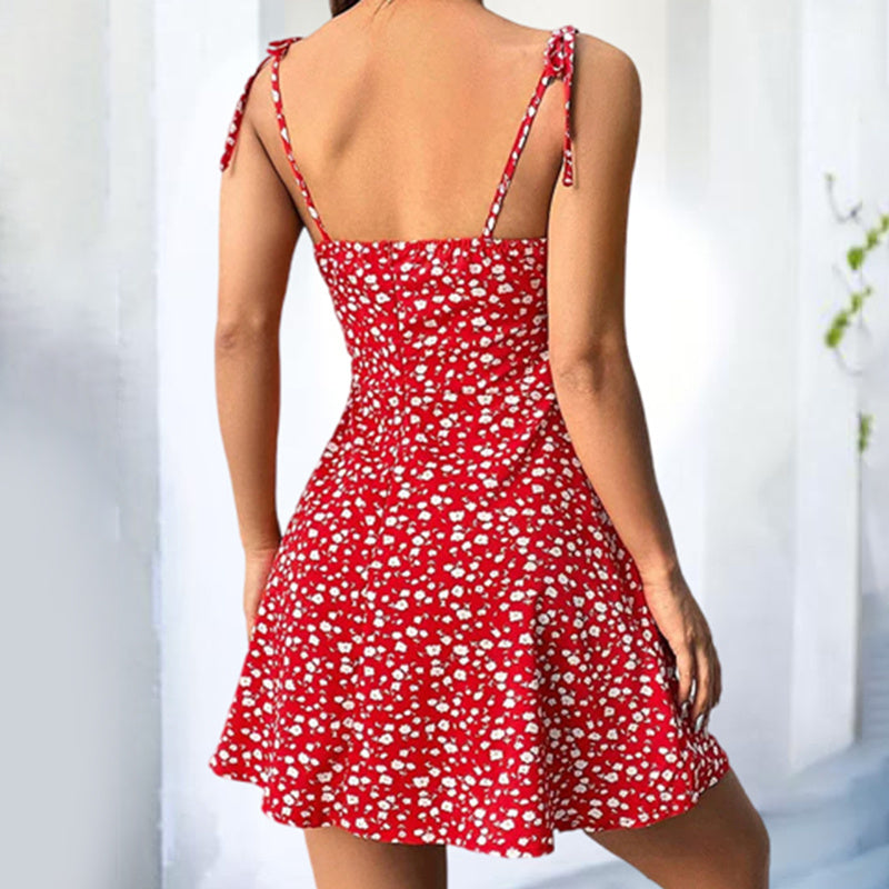Womens Floral Mini Dress Spaghetti Strap Sleeveless  Boho Dresses