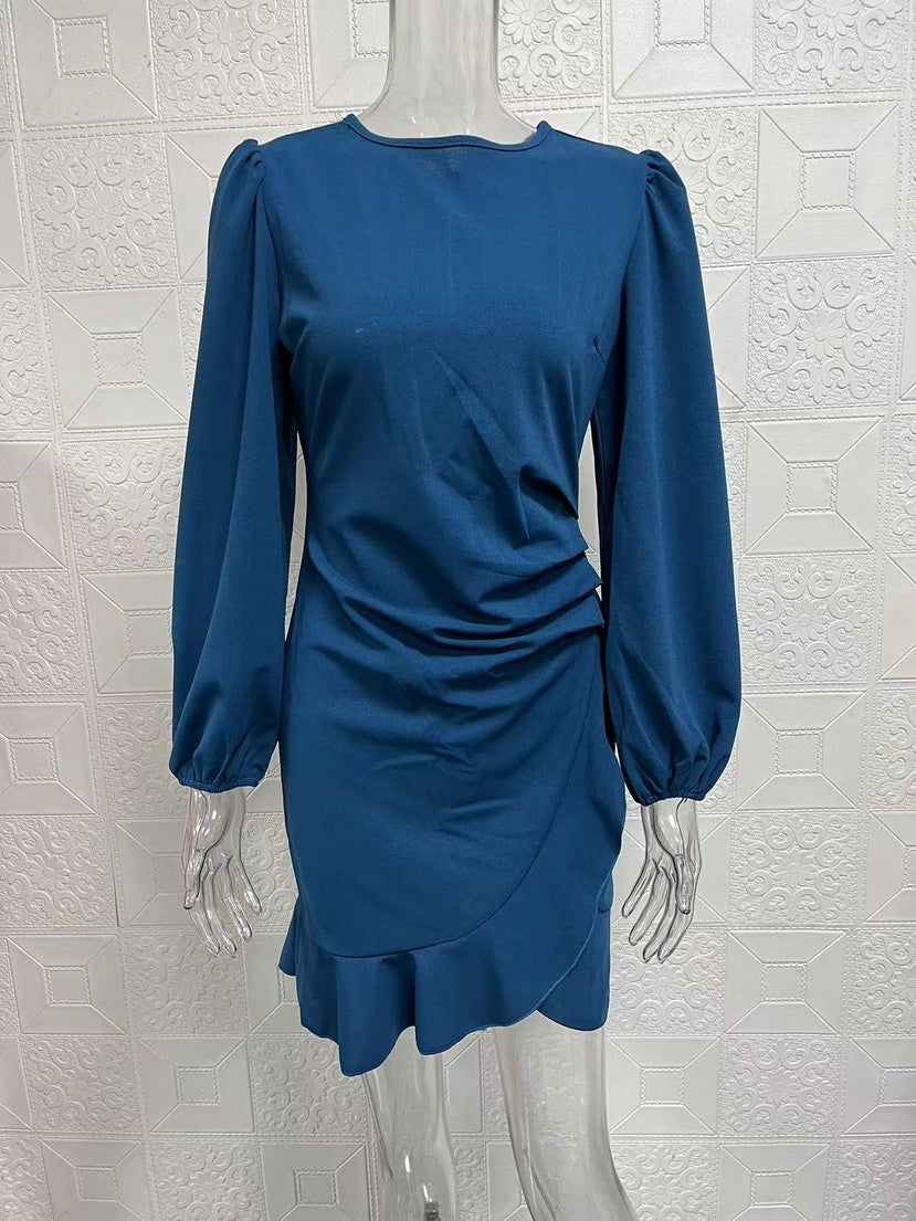 Women's Puff Long Sleeve Dresses Fashion Graceful Solid Color Slim Hip-covering Short Dress Womens Clothing