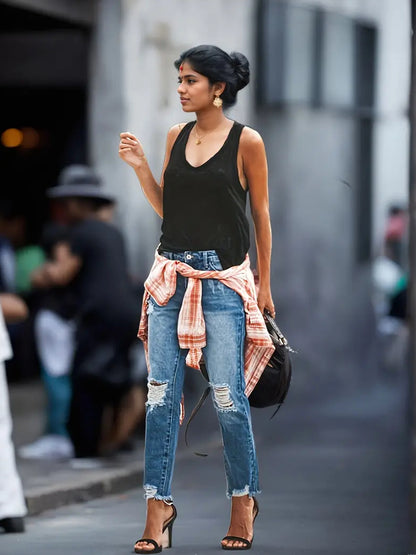 Stretchy Boyfriend Jeans For Women - Ripped, Distressed, Comfortable Denim Pants