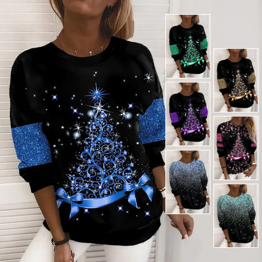 Christmas Pullover Fashion Casual Sweatshirt Long Sleeve Printed Round Neck top