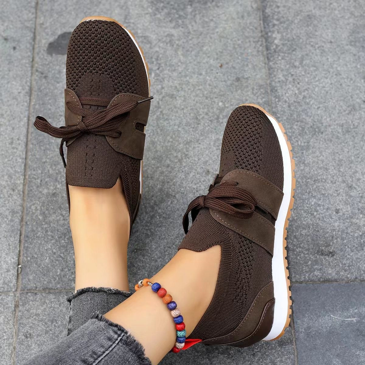 Lace Up Mesh Flats Shoes For Women