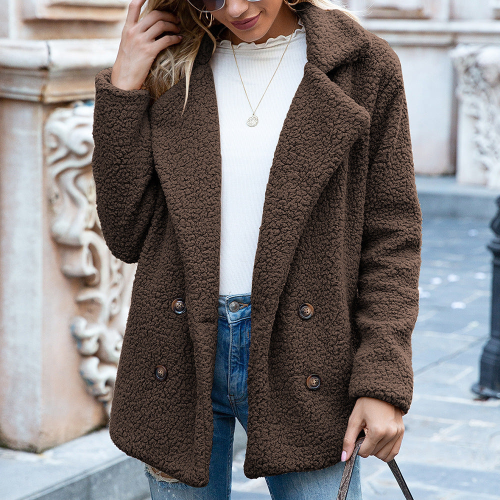 Loose Lapel Fluffy Coat Button Jacket Cardigan Outwear For Women Clothing
