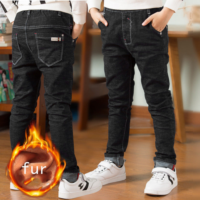 Children's Clothing, Boys' Jeans With Thick Fleece