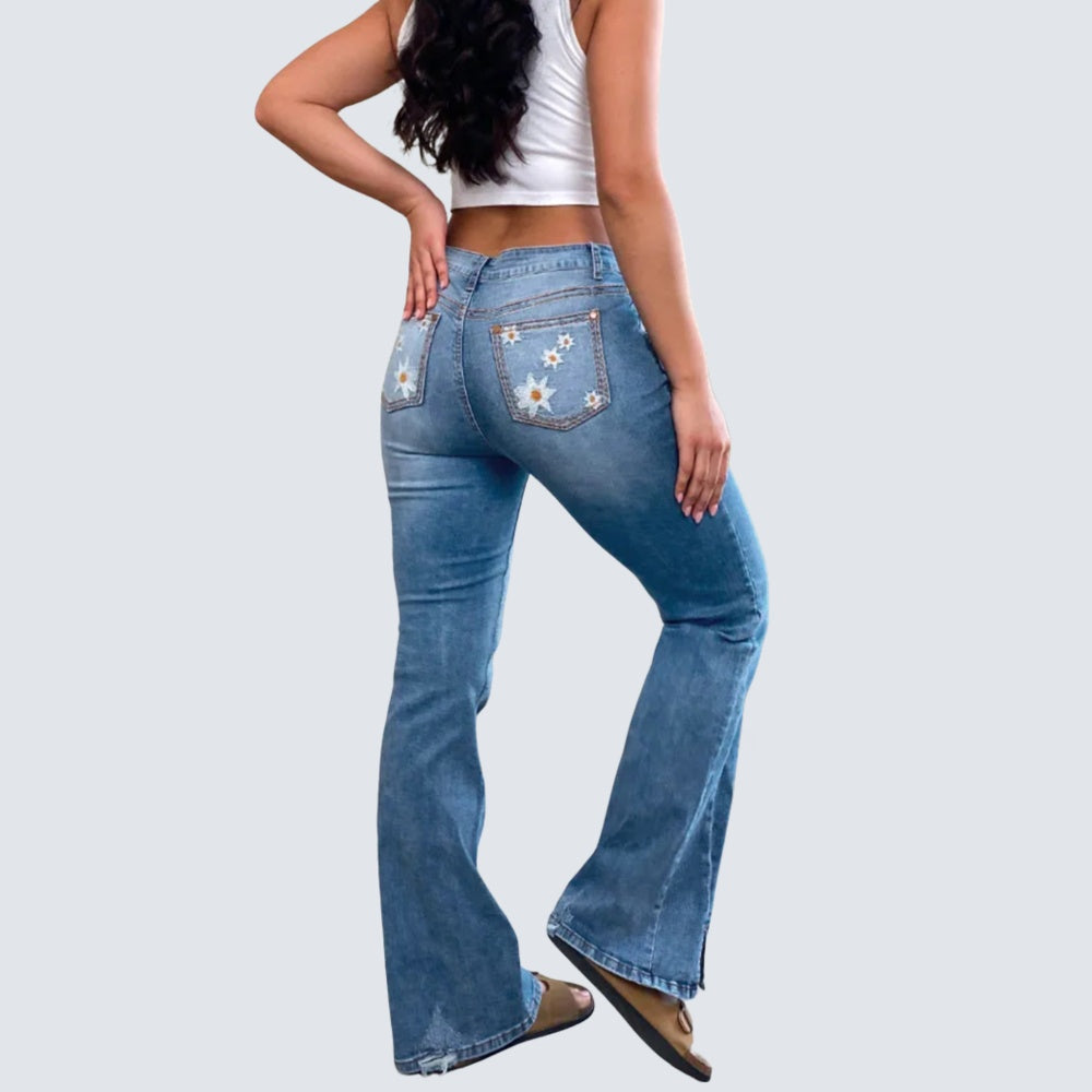Women's High-Waist Star Patch Jeans, Wide-Leg Full-Length Jeans With A Retro Y2K Sta Light-Wash Denim For All Seasons