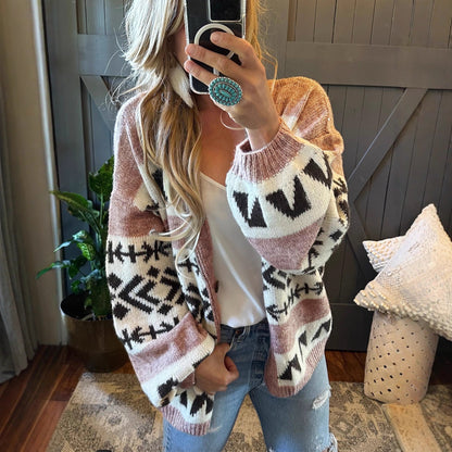 Loose And Lazy Style Jacquard Knitted Cardigan Sweater