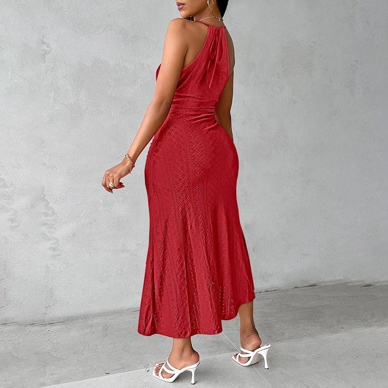 Women's Halter Neck Ruched Bodycon Midi Dresses